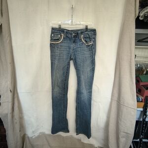 Miss Me Women's Size 28 Boot Cut Distressed Jeans W/Braided Detail.